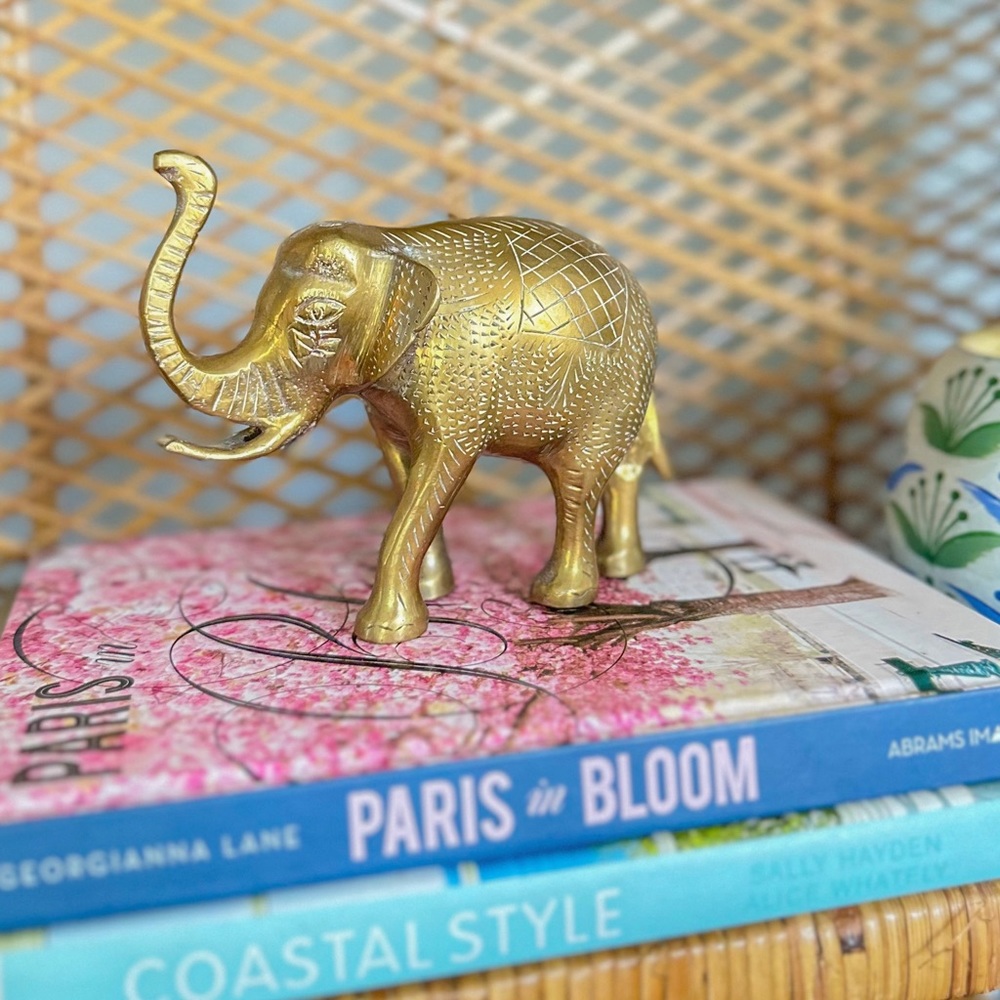 Vintage Brass Elephant Figurine With Intricate Etched Detailing